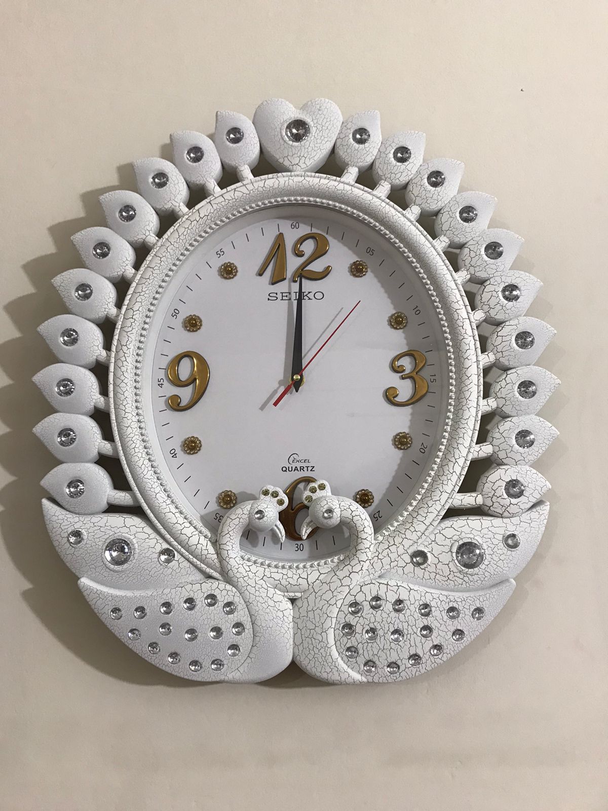 Picture of 45 CM Vintage Fiber Made Seiko Oval Shape Peacock Decorative Wall Clock