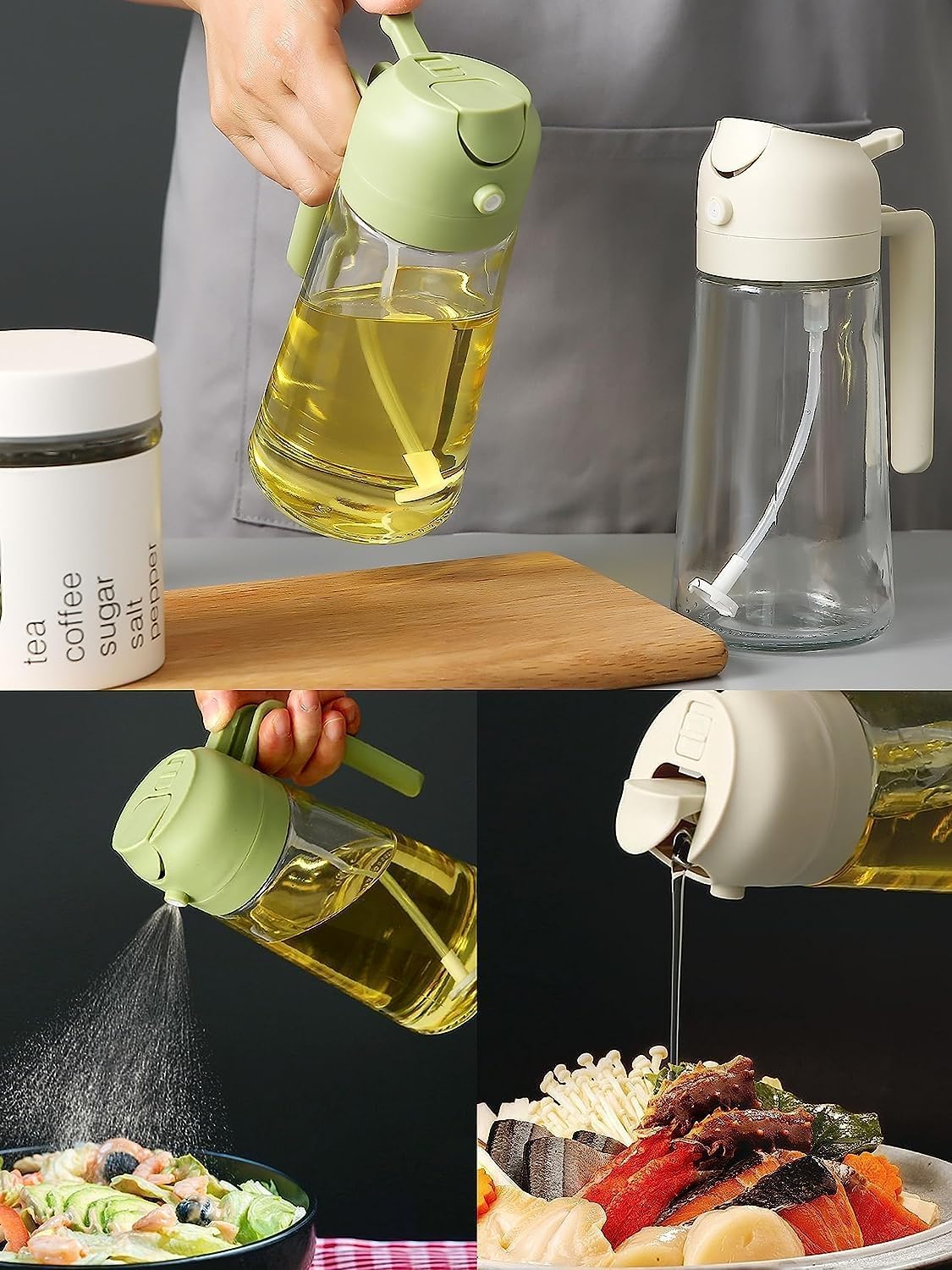 Picture of Roasting, Salad, 2 in 1 Oil Sprayer and Oil Dispenser Bottle for Kitchen, Glass Oil Bottle with Premium Nozzle, Oil Sprayer for Air Fryer, Kitchen Salad BBQ (500ml) (Multi Color) (Pack of 1)