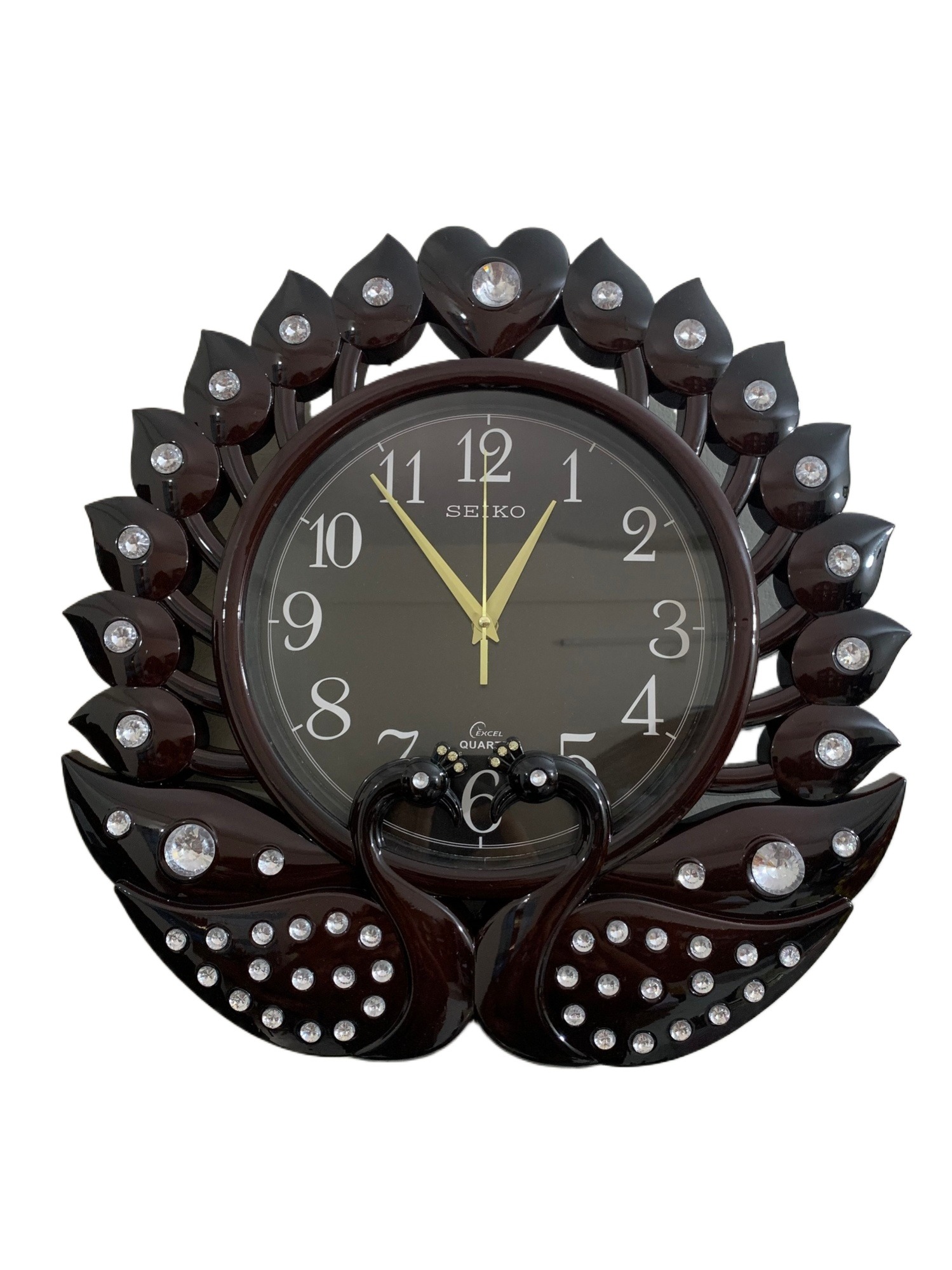 Picture of 46 CM Peacock Fiber Made Seiko Decorative Wall Clock Stone Design - 46cm