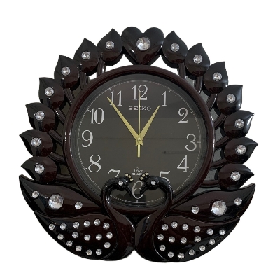 Picture of 46 CM Peacock Fiber Made Seiko Decorative Wall Clock Stone Design - 46cm