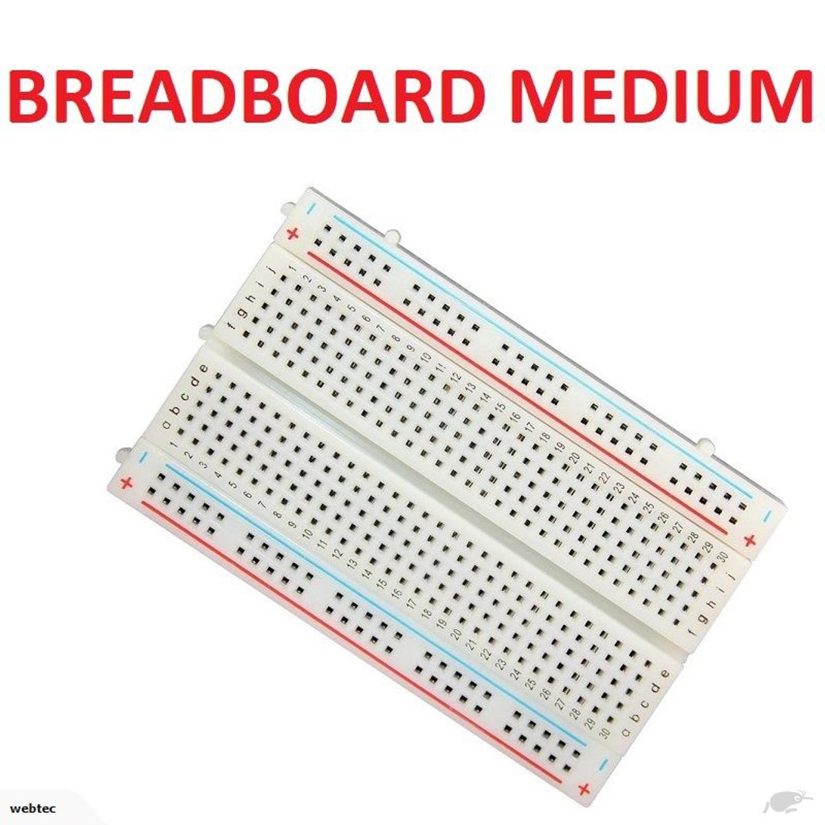 Picture of 400 Point Breadboard Medium Size Solderless WHITE Prototyping Test Circuit Board Plug-In 400 Tie Points Pin For Arduino Project Board Cables Connectors DIY