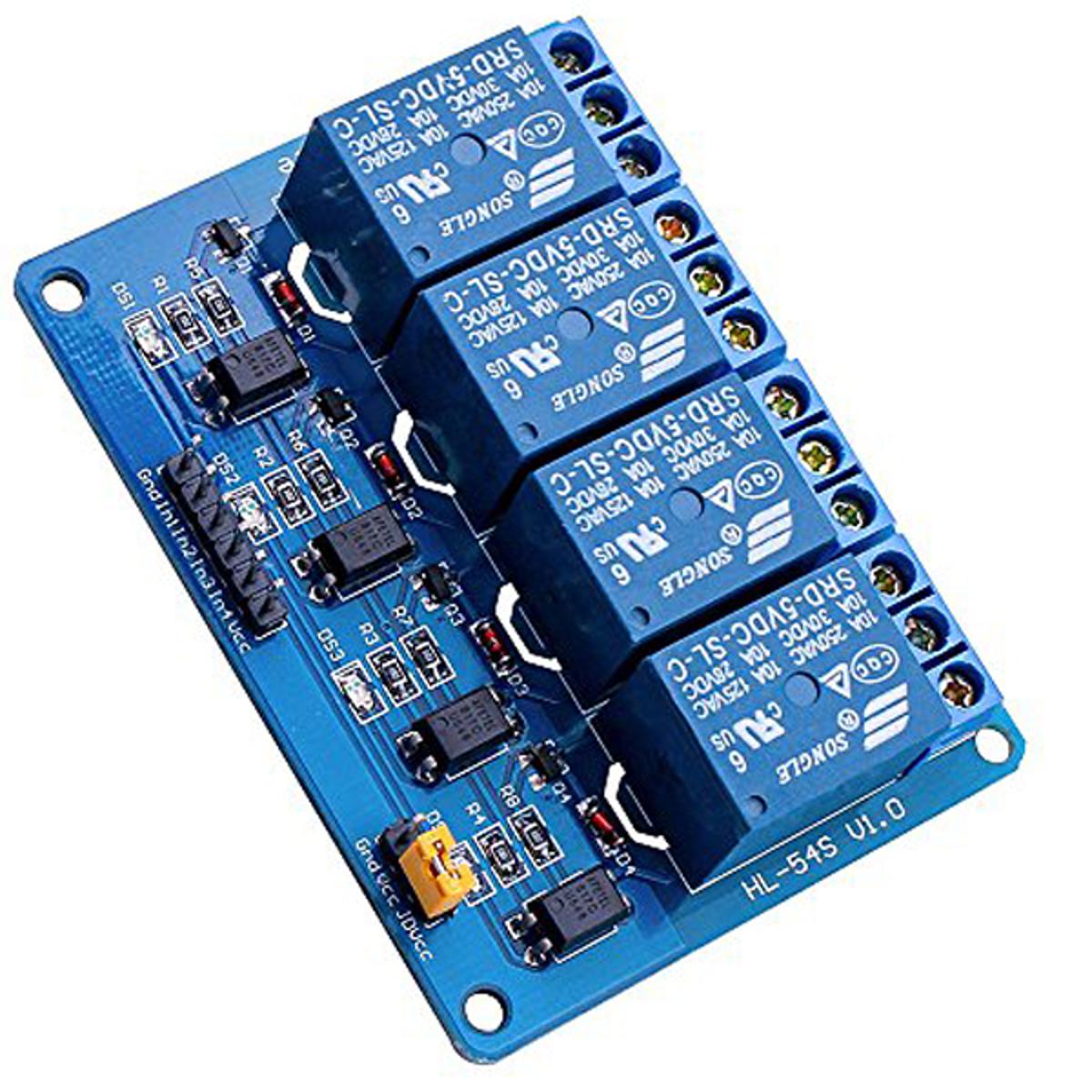 Picture of 4CH 5V Relay Module DC 5V Four Channel Isolated Relay Control Module With Screw Terminal For Arduino 4 Channels DC5V With Optocoupler Protection Electronics Circuitry & Parts