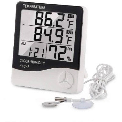 Picture of HTC2 H.T.C-2 Digital LCD Display With Temperature Humidity Meter Gauge Thermometers Temperature Sensor Indoor Outdoor 1.5M Length Cables Probe With Clock Wall Mount Meter
