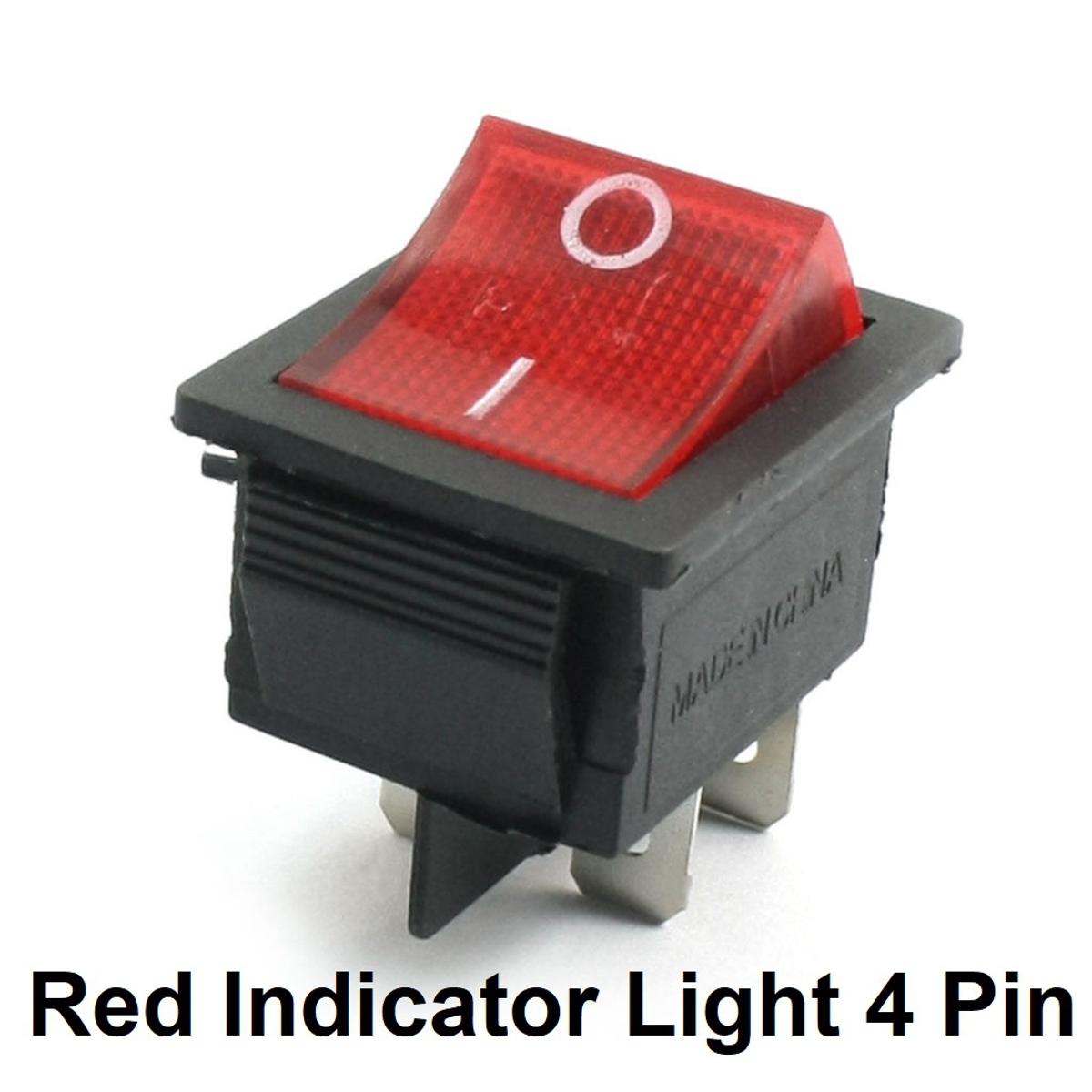 Picture of Iconic Luxe - KCD4 Rocker Switch 16A 250V 4 Pin Black Color Switches 4Pin On Off 2 Positions Full Illuminated Neon RED Indicators