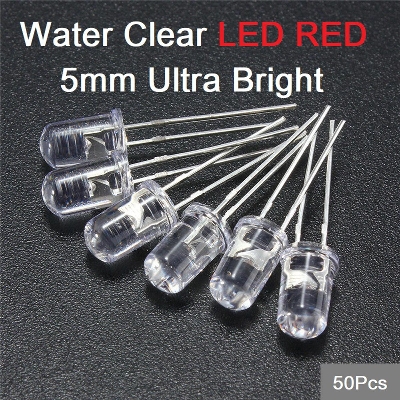 Picture of 50Pcs- Transparent RED 5mm Water Clear LED Red 5mm Ultra Bright Transparent Round 5mm LED Light Emitting Diode Water Clear Red Light Bulbs For Electronics Project