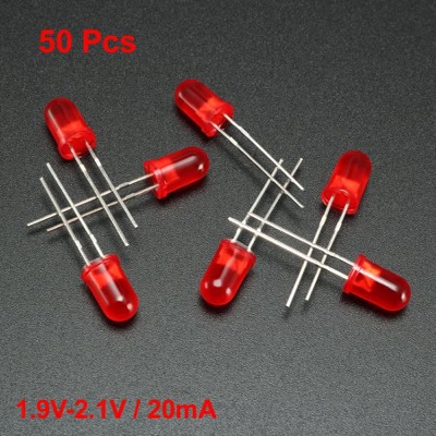 Picture of 50Pcs- 5mm COLORFUL RED LED 5mm Round LED Light Emitting Diode Basic Red Light Bulbs For Electronics Project Indicator Front Panels LED Light DIY