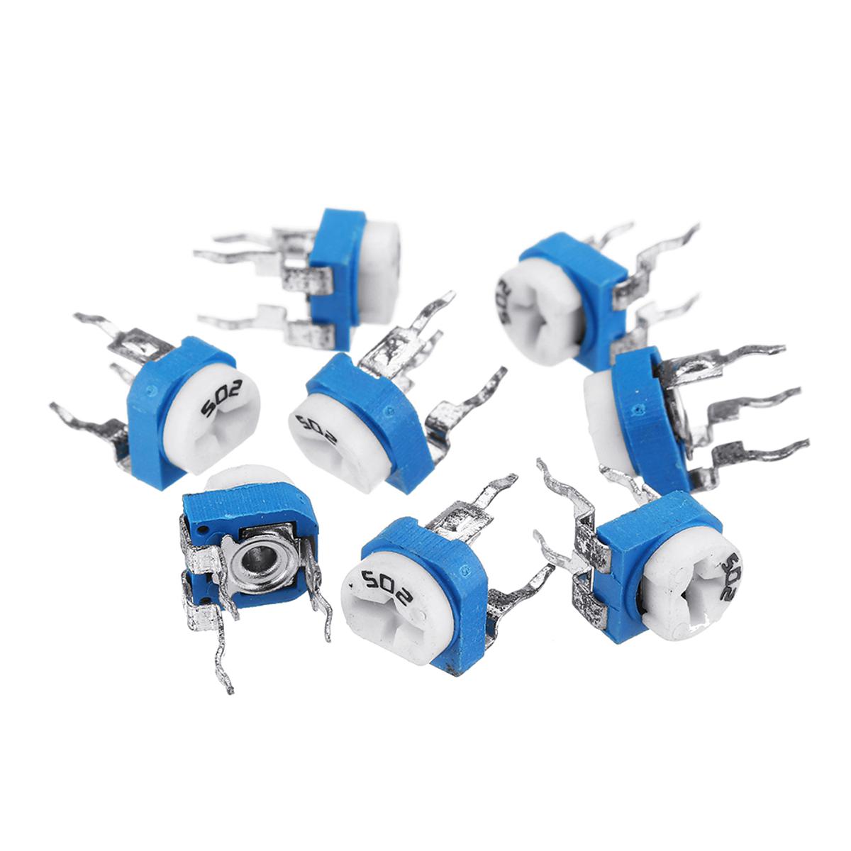 Picture of 10Pcs- RM065 RM-065 VR 5K Ohm 502 Potentiometer Trimmer Trim Pot 5K Ohm 502 Trimpot Variable Resistor Top Adjustment Single Turn 6mm V/R 3 Pin Leads Terminals