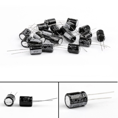 Picture of 10Pcs- 470uF 25V RADIAL Electrolytic Capacitor 470uF 25V Radial Polarized Aluminum Electrolytic Capacitors 2 Pin Leads Connections Leg