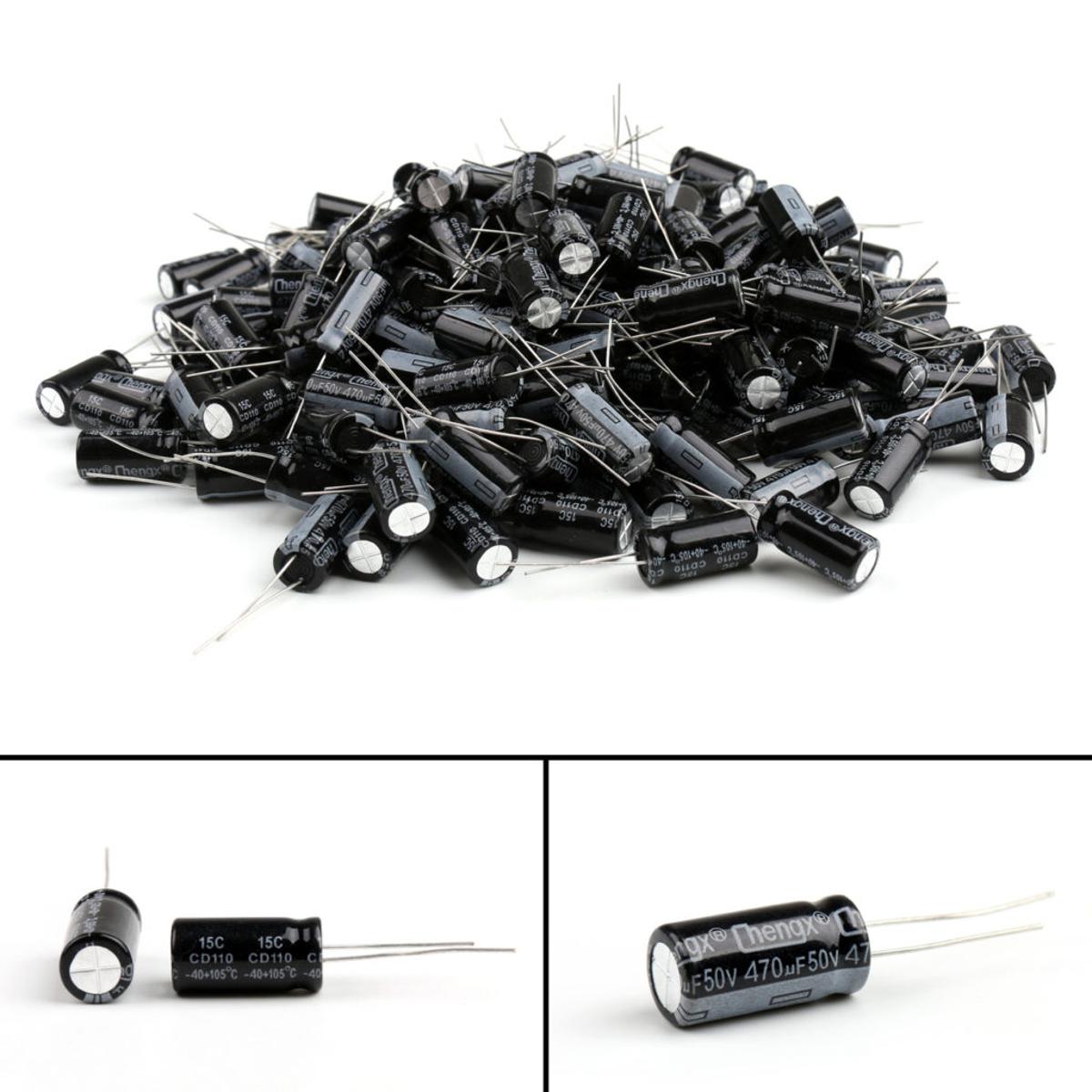 Picture of 5Pcs- 470uF 50V RADIAL Electrolytic Capacitor 470uF 50V Radial Polarized Aluminum Electrolytic Capacitors 2 Pin Leads Connections Leg