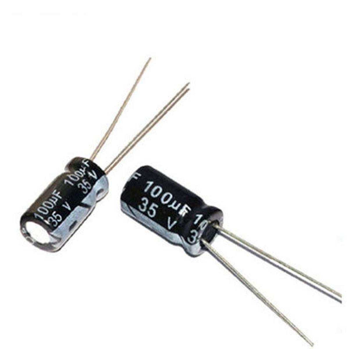 Picture of 25Pcs- 4.7uF 50V RADIAL Electrolytic Capacitor 4.7uF 50V Radial Polarized Aluminum Electrolytic Capacitors 2 Pin Leads Connections Leg