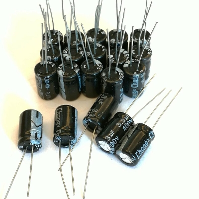 Picture of 3Pcs- 3.3uF 400V RADIAL Electrolytic Capacitor 3.3uF 400V Radial Polarized Aluminum Electrolytic Capacitors 2 Pin Leads Connections Leg
