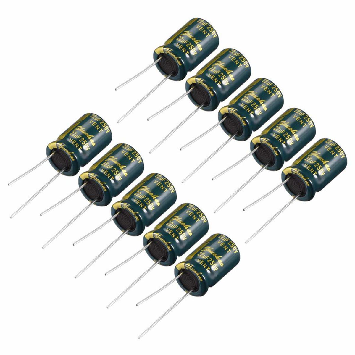 Picture of 5Pcs- 22uF 250V RADIAL Electrolytic Capacitor 22uF 250V Radial Polarized Aluminum Electrolytic Capacitors 2 Pin Leads Connections Leg