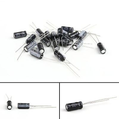 Picture of 25Pcs- 2.2uF 50V RADIAL Electrolytic Capacitor 2.2uF 50V Radial Polarized Aluminum Electrolytic Capacitors 2 Pin Leads Connections Leg