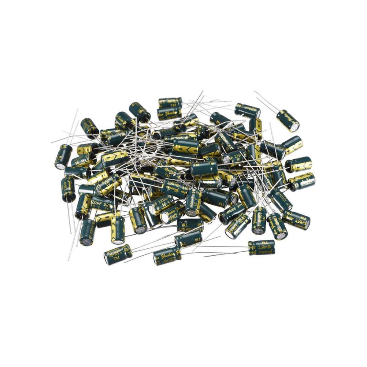Picture of 10Pcs- 220uF 16V RADIAL Electrolytic Capacitor 220uF 16V Radial Polarized Aluminum Electrolytic Capacitors 2 Pin Leads Connections Leg