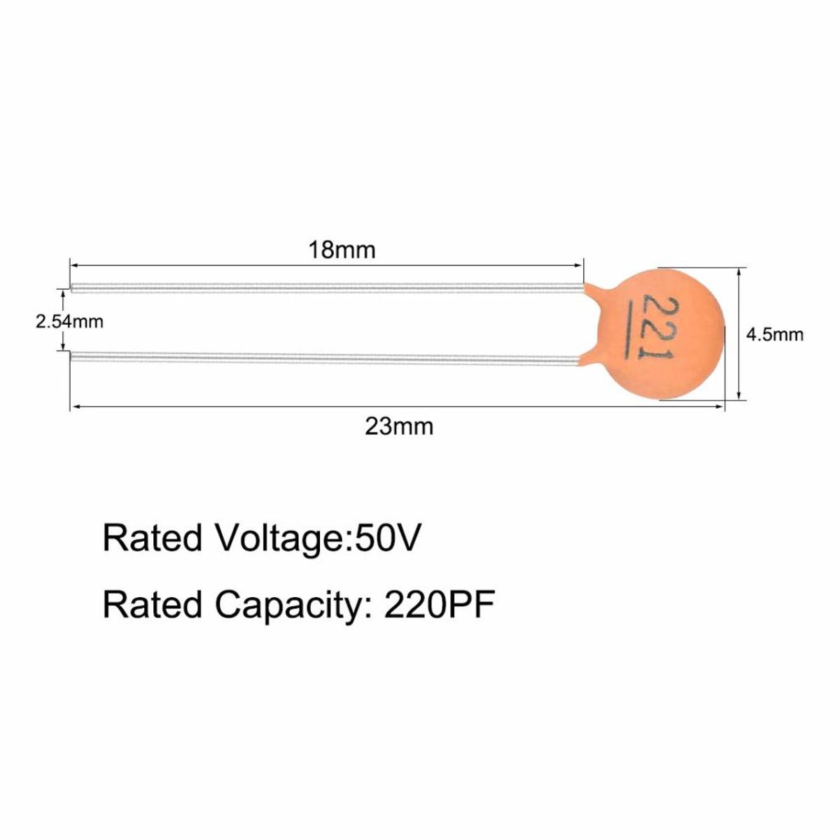 Picture of 25Pcs- 221 50V CERAMIC Capacitor Mini Ceramic Capacitor 220pF 50V 221 Ceramic Disc Capacitor Non-Polarized Through Hole 2 Pin Leads Connections Leg