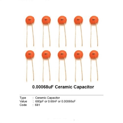 Picture of 25Pcs- 681 50V CERAMIC Capacitor Mini Ceramic Capacitor 680nF 50V 681 Ceramic Disc Capacitor Non-Polarized Through Hole 2 Pin Leads Connections Leg
