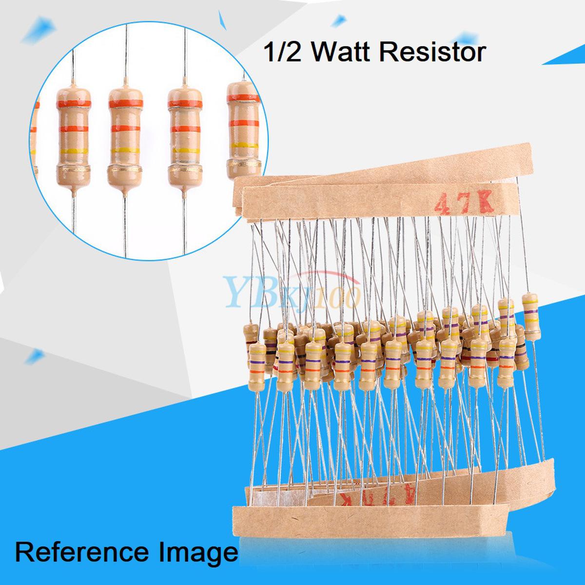 Picture of 50Pcs- 1/2 Watt 120K Ohm Resistor 1/2W 120K Ohm Carbon Film Resistor 120K Ohm Half Watt Resistance 0.5 Watt 5% Tolerance Fixed Resistors Passive Components 2 Pin Leads Terminals