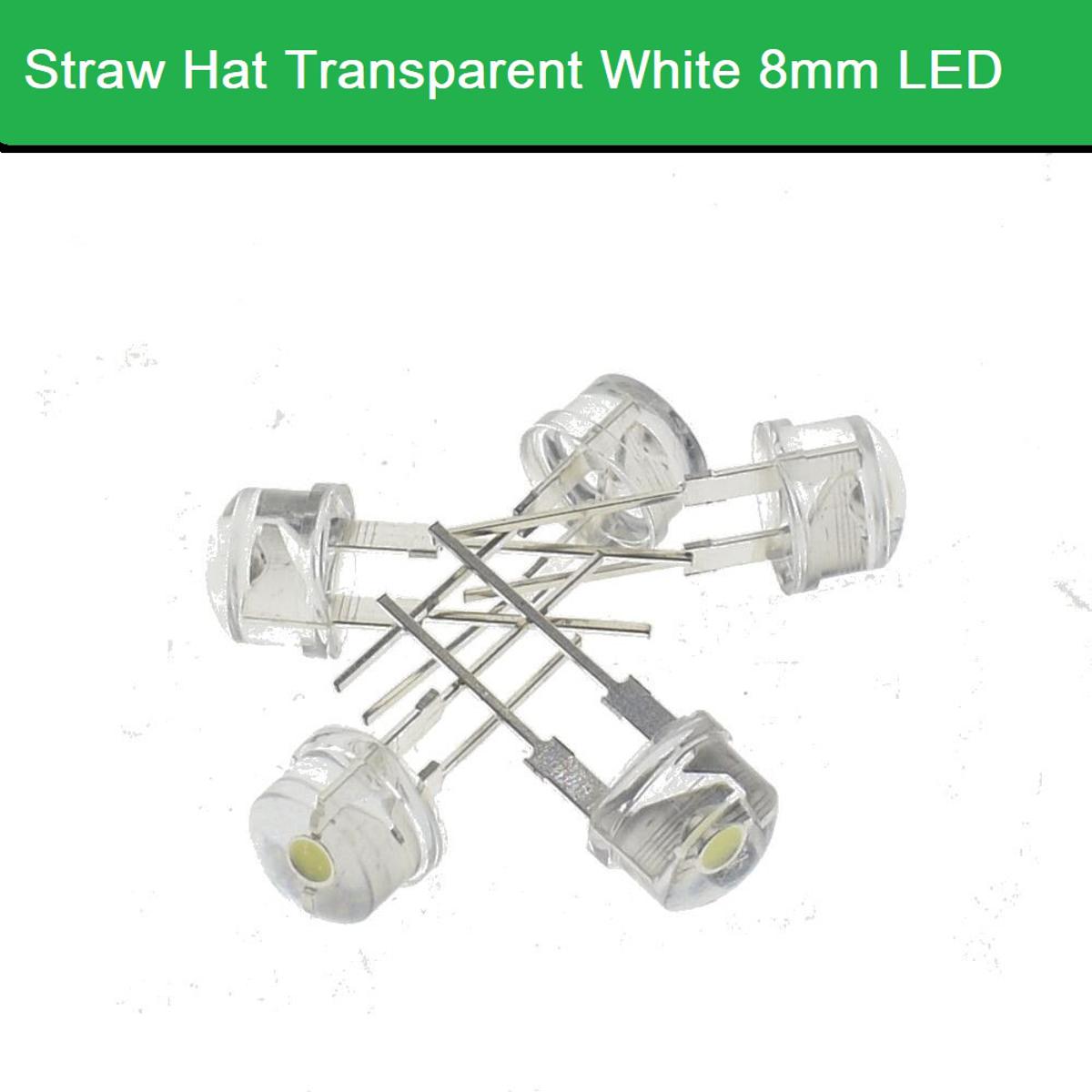 Picture of 10Pcs- STRAW Hat 8mm TRANSPARENT WHITE 8mm Water Clear LED White 8mm Ultra Bright Transparent Round 8mm LED Light Emitting Diode Water Clear White Light Bulbs