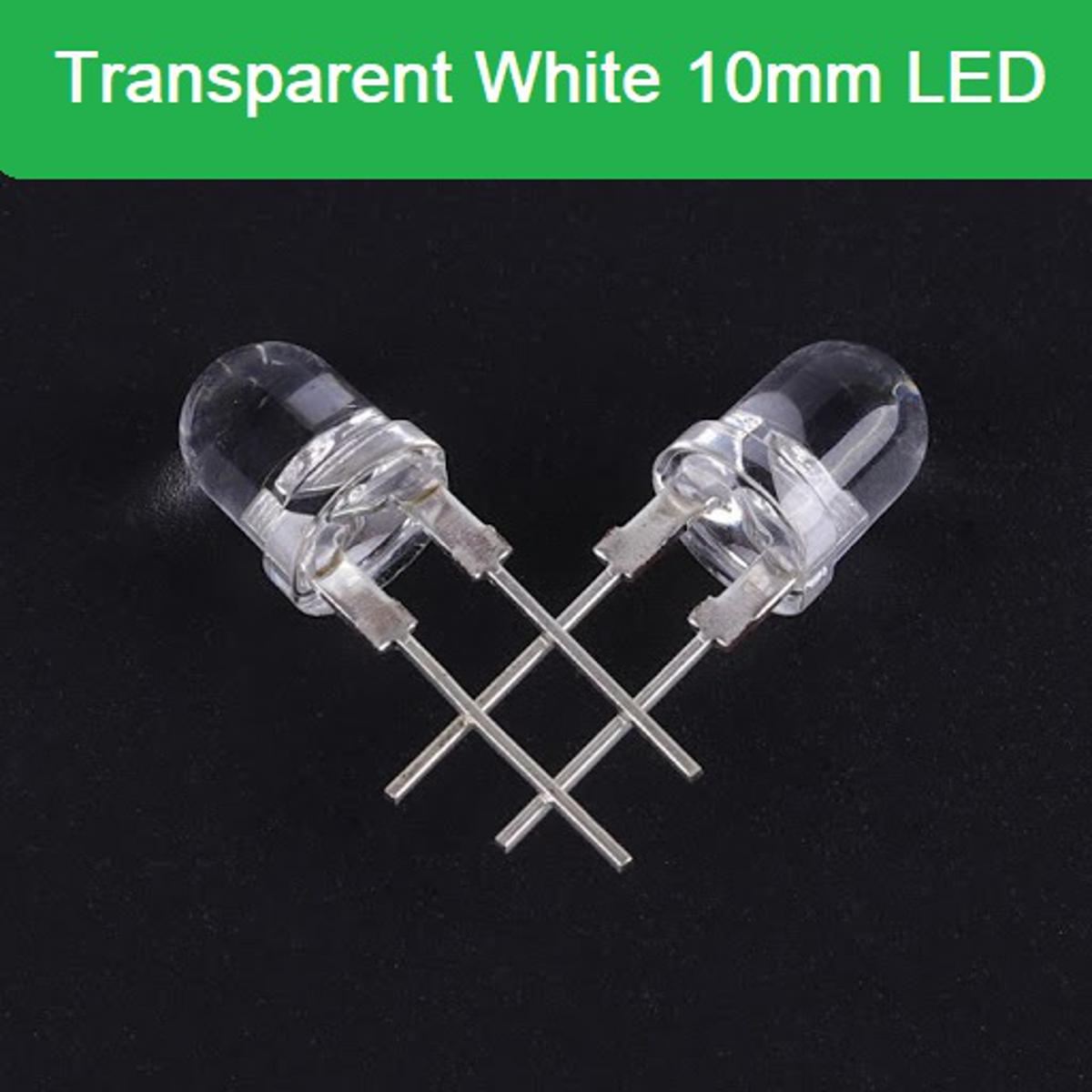 Picture of 10Pcs- 10mm TRANSPARENT WHITE 10mm Water Clear LED White 10mm Ultra Bright Transparent Round 10mm LED Light Emitting Diode Water Clear White LED Light Bulbs
