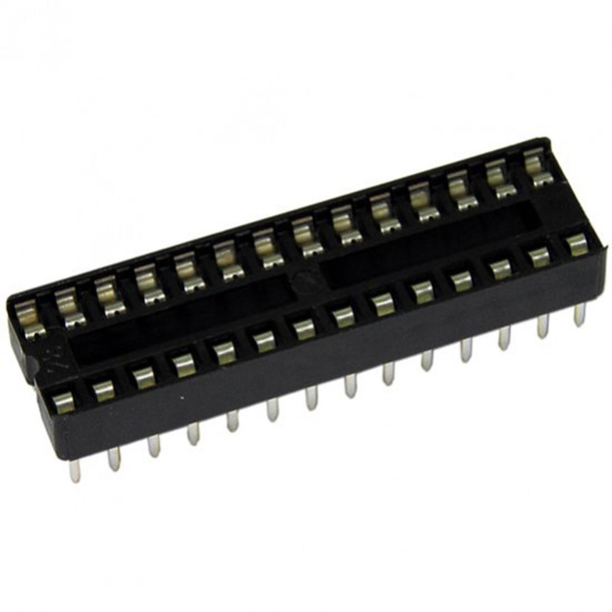 Picture of 5Pcs- 28Pin IC Base 28 Pin Leads PCB Mount Low Cost IC Socket DIL DIP IC Socket PCB Mount Connector Adaptor Solder Type IC Base Socket 28 Pin IC Base