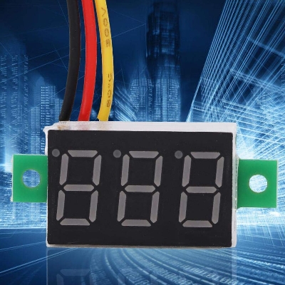 Picture of BLUE 3-Wire Cables 0.36" Inch Mini Digital Car Voltmeter 0.36" Inch Blue Color LED Display DC 0-100V 3 Wire Leads Volt Meter Battery Voltage Checker Panel Indicator Monitor