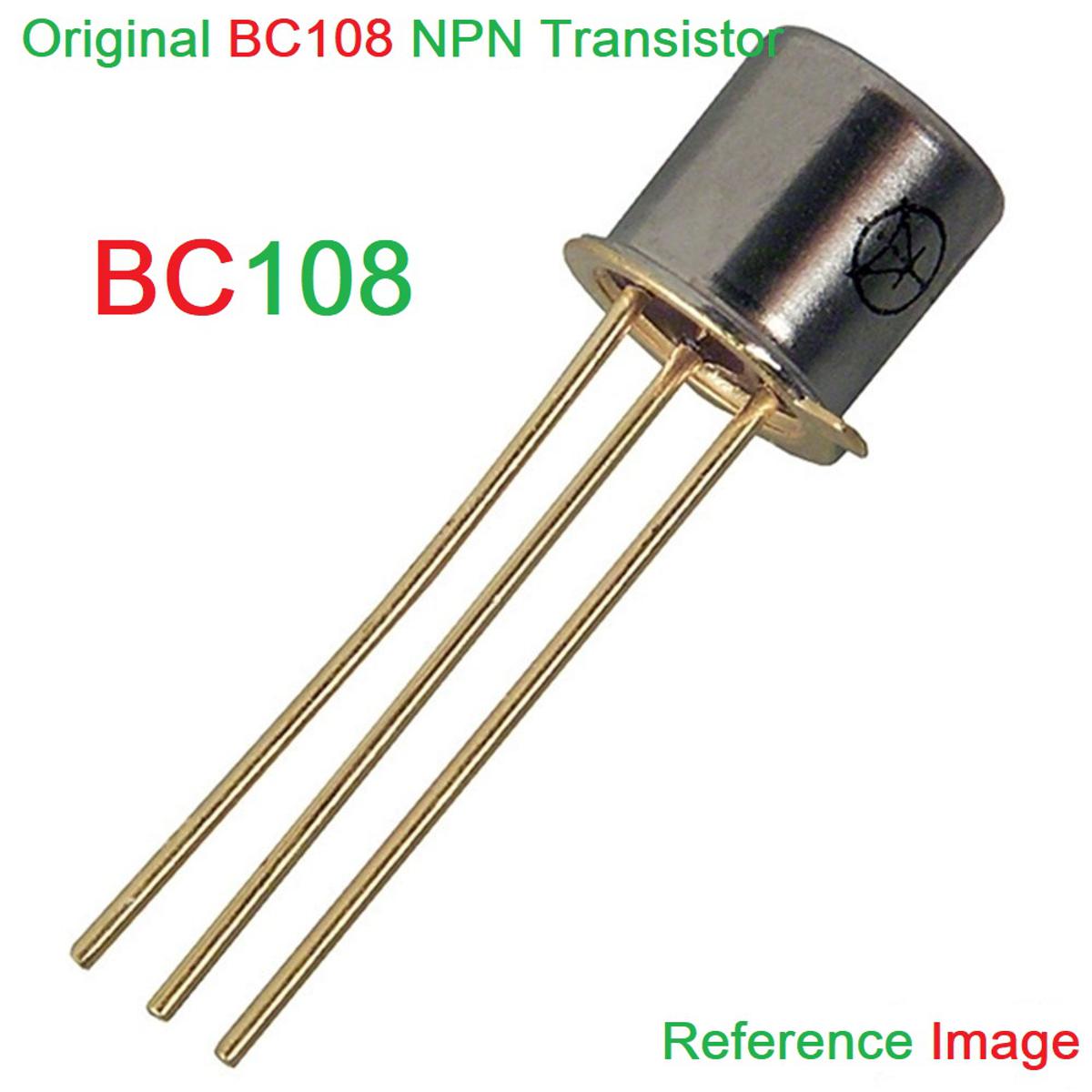 Picture of A CLASS BC108 BC-108 BC 108 NPN Transistor 30V 200mA General Purpose Transistor TO-18 BJT NPN Silicon Planar Epitaxial NPN Transistors 3 Pin Leads