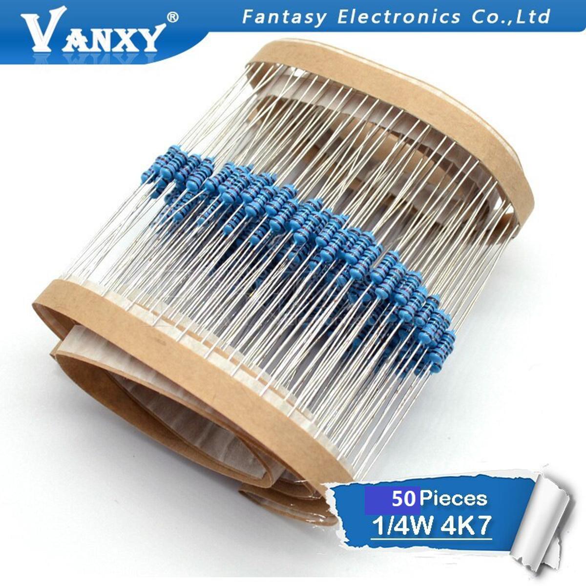 Picture of 50Pcs- Tolerance 1% 4.7K Ohm Resistor 4.7K Ohm Carbon Film Resistor 4.7K Ohm 1/4W Resistance 0.25 Watt Fixed Resistors 2 Pin Leads