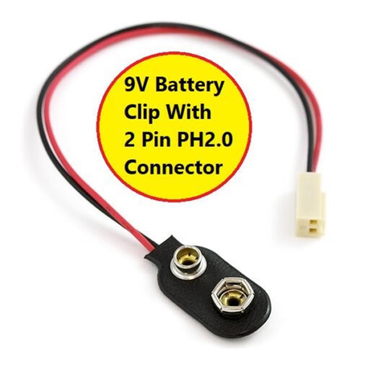Picture of 2 Pin PH2.0 Polarized Cables 5" Inch Leads Wire & JST Connector With DC 9V BATTERY Clip Lead Socket 6F22 9V Battery Holder 