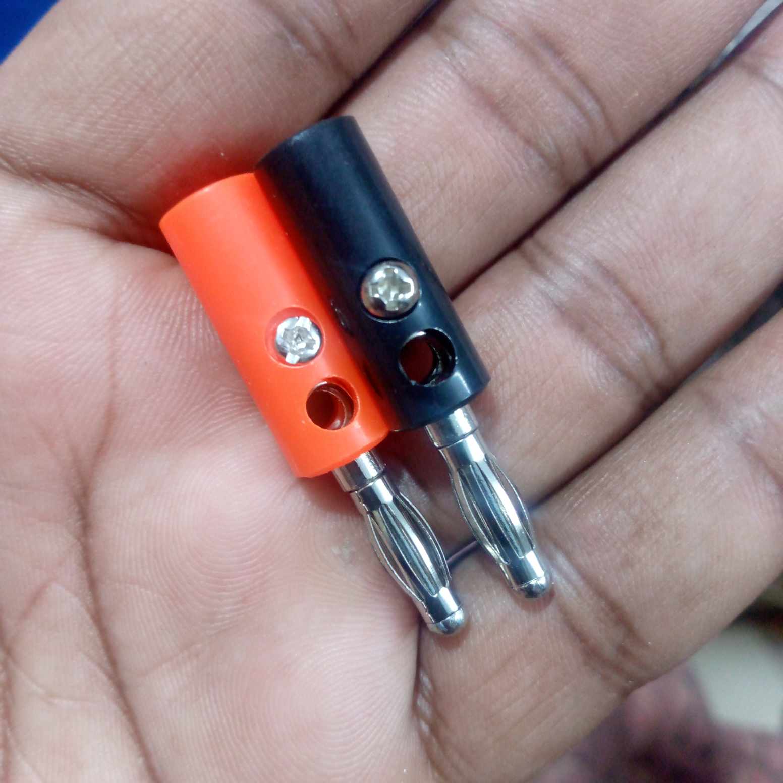 Picture of 1-Pair MALE Banana Plug 4mm Lantern Head RED & BLACK Jack Screw Terminal Cables Connector For Audio Speaker Jack