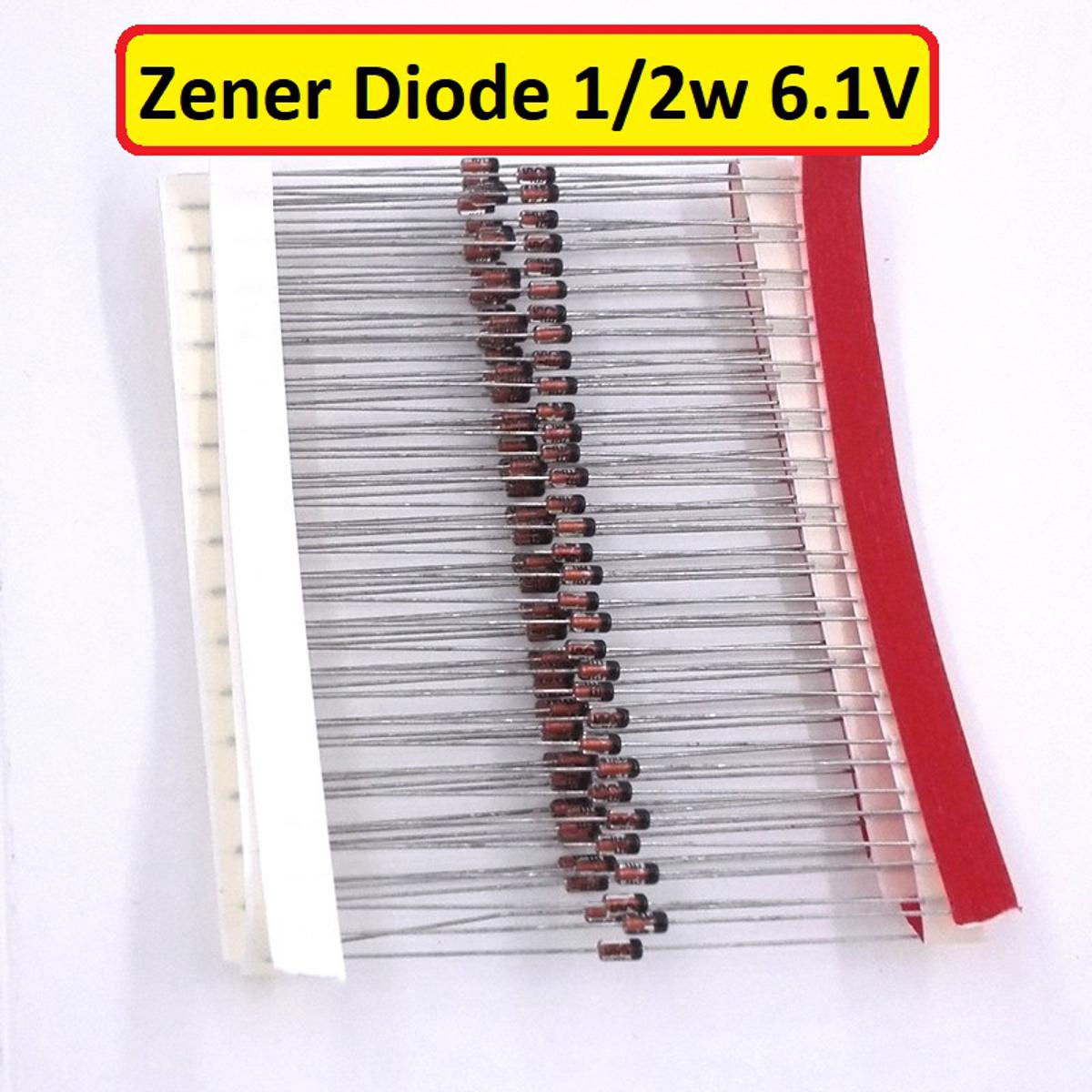 Picture of 25Pcs- 1/2Watt 6.1V ZENER DIODE 0.5W 1/2W 6.1V 1N5237 Through Hole Voltage Regulator Zener Diodes DO-35 DIP 2 Pin Leads Terminals Leg
