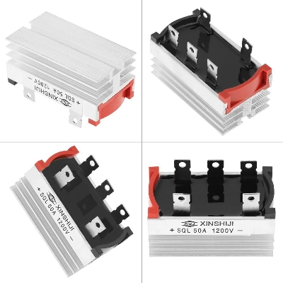 Picture of 5Pin BRIDGE Rectifier SQL 50A 1200V Three Phase Diode DC To AC Power Rectifier Silicon Full Wave Diode 5 Terminal Leads Bridge Rectifier Module With Heatsinks Cap 
