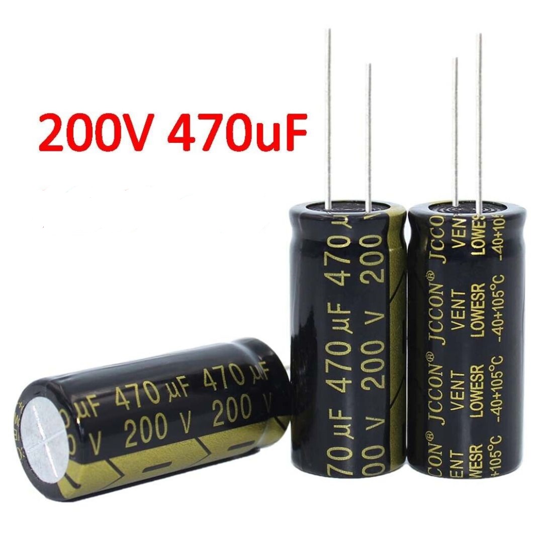 Picture of 470uF 200V RADIAL Electrolytic Capacitor 470uF 200V Radial Polarized Aluminum Electrolytic Capacitors 2 Pin Leads Connections Leg