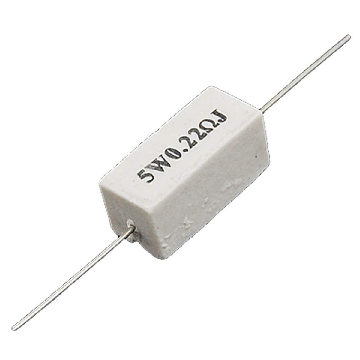Picture of 5Pcs- 5Watt 0.22 Ohm WIREWOUND 5W 0.22 Ohm Ceramic Cement Power Wirewound Resistor 0.22 Ohm 5Watt Wire Wound 2Pin Leads Fixed Cement Resistor 5% Tolerance