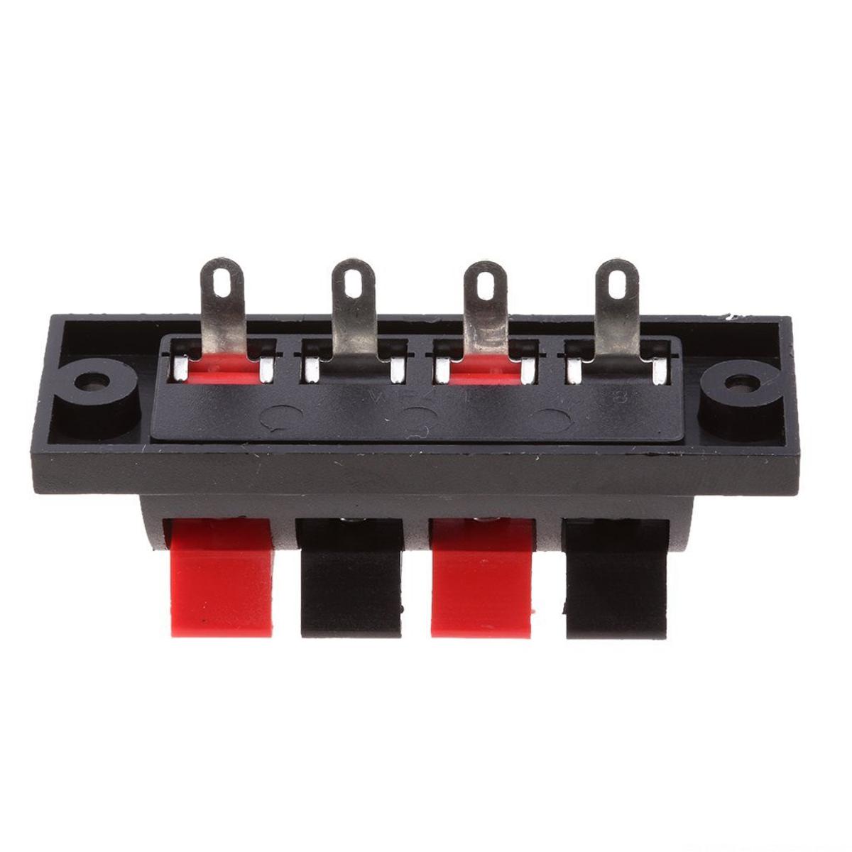 Picture of 4-WAY Speaker Terminal Block 4 Way Connector Vertical Amplifier PCB Mount 4 Positions Cables Jointing Clamp Test Clip Stereo Strip Shape Push Release Plate 2 Black 2 Red