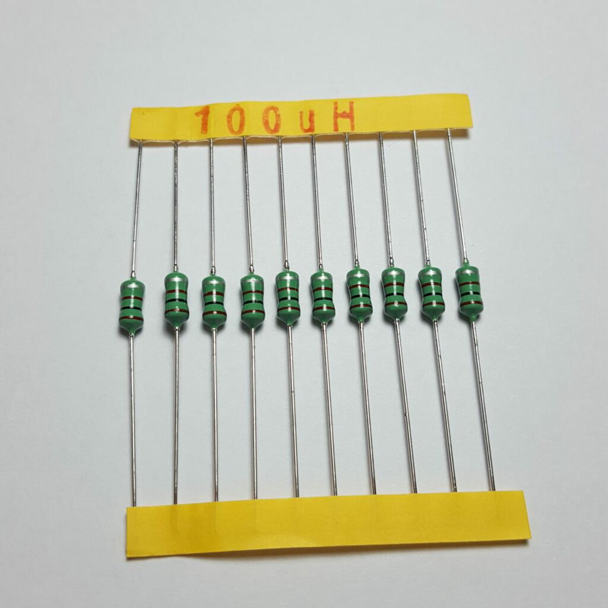Picture of 10pcs Axial Inductor 100µH 0.5W Axial Lead Color Ring Conformal Fixed Inductors Axial Through Hole For Electronics Projects DIY