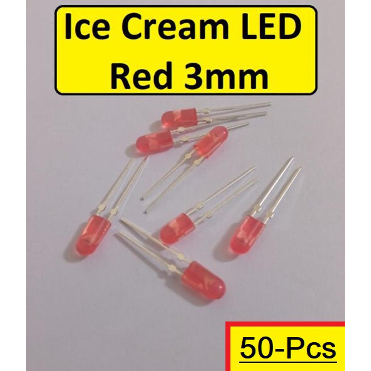 Picture of 50Pcs- 3mm ICE CREAM RED Colorful 3mm Ice Cream LED Light Bulbs 3mm LED Light Ultra Bright Red LED Light Emitting Diode For LED Torch Light Electronic Project DIY