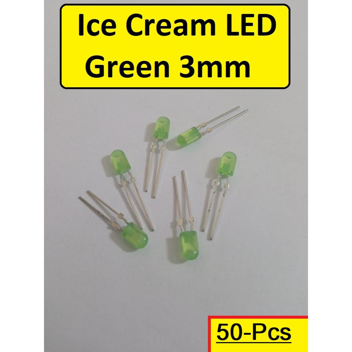 Picture of 50Pcs- 3mm ICE CREAM GREEN Colorful 3mm Ice Cream LED Light Bulbs 3mm LED Light Ultra Bright Green LED Light Emitting Diode For LED Torch Light Electronic Project DIY