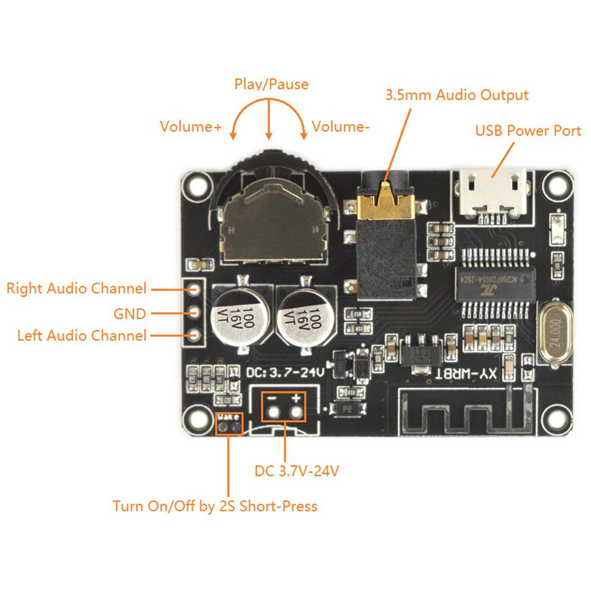 Picture of VOLUME With XY-WRBT Bluetooth Audio Receiver Board Bluetooth 5.0 Decoder Board Wireless Stereo Music 3.7-24V Wide Voltage Speaker PCB 3.5mm Audio Amplifiers Module