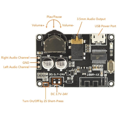 Picture of VOLUME With XY-WRBT Bluetooth Audio Receiver Board Bluetooth 5.0 Decoder Board Wireless Stereo Music 3.7-24V Wide Voltage Speaker PCB 3.5mm Audio Amplifiers Module