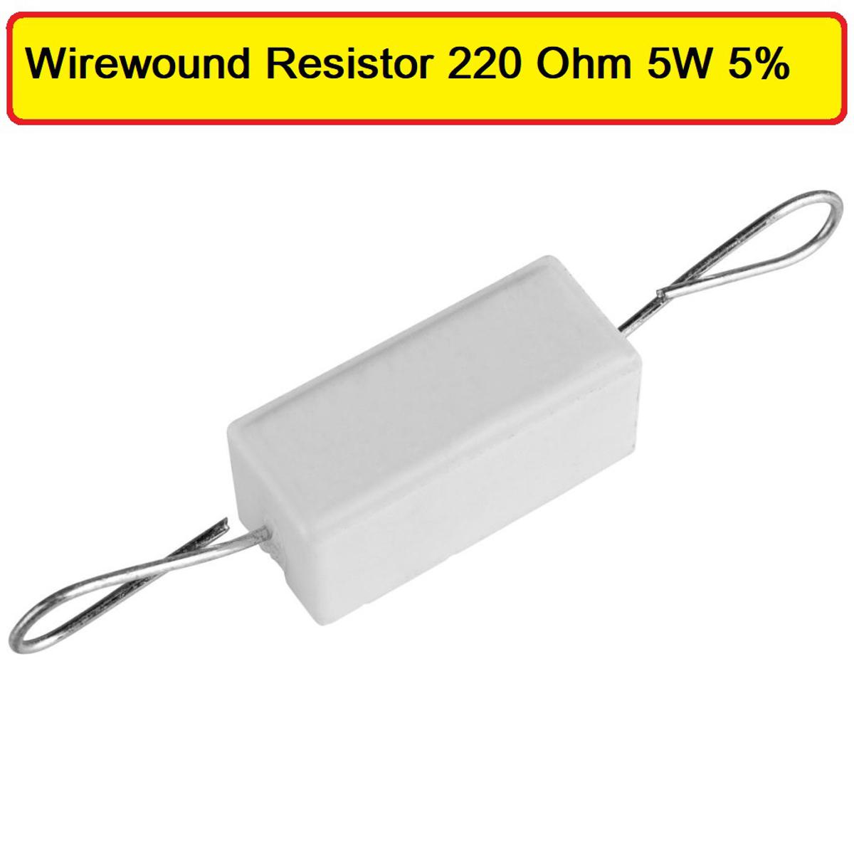 Picture of 5Pcs- 5Watt 220 Ohm Resistor WIREWOUND 220 Ohm 5W Resistor Ceramic Cement Wirewound Resistor 220 Ohm 5 Watt Wire Wound Fixed Cement Resistor 5% Tolerance 2 Pin Leads