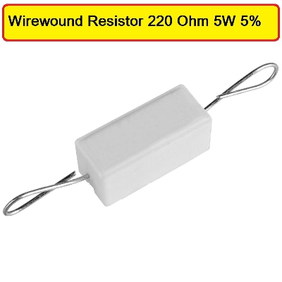 Picture of 5Pcs- 5Watt 220 Ohm Resistor WIREWOUND 220 Ohm 5W Resistor Ceramic Cement Wirewound Resistor 220 Ohm 5 Watt Wire Wound Fixed Cement Resistor 5% Tolerance 2 Pin Leads