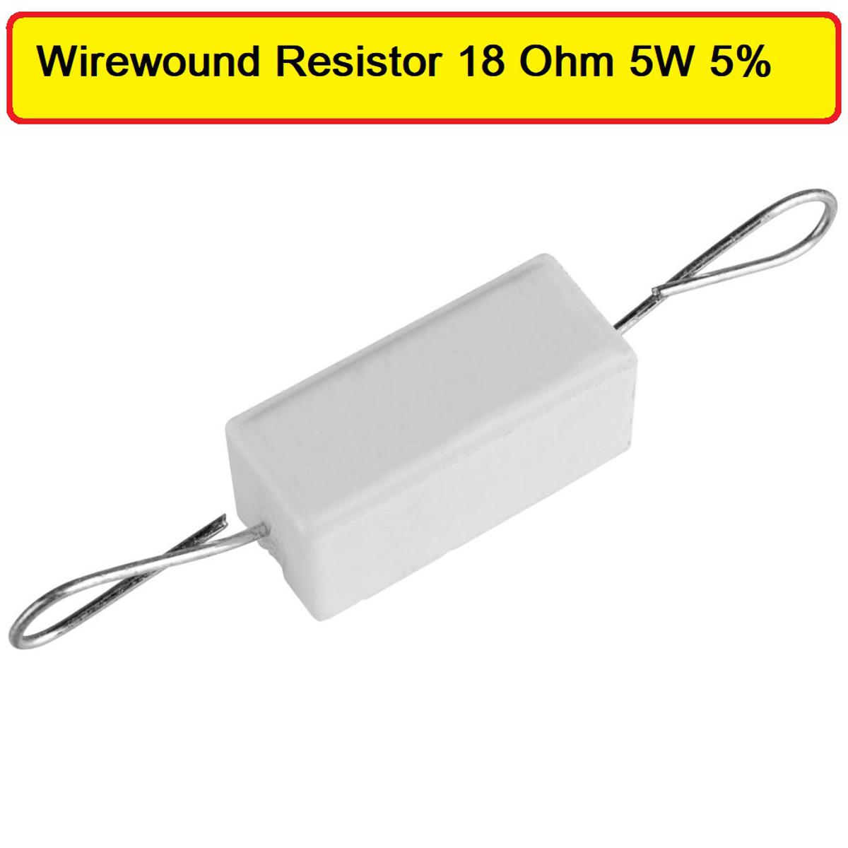 Picture of 5Pcs- 5Watt 18 Ohm Resistor WIREWOUND 18 Ohm 5W Resistor Ceramic Cement Wirewound Resistor 18 Ohm 5 Watt Wire Wound Fixed Cement Resistor 5% Tolerance 2 Pin Leads