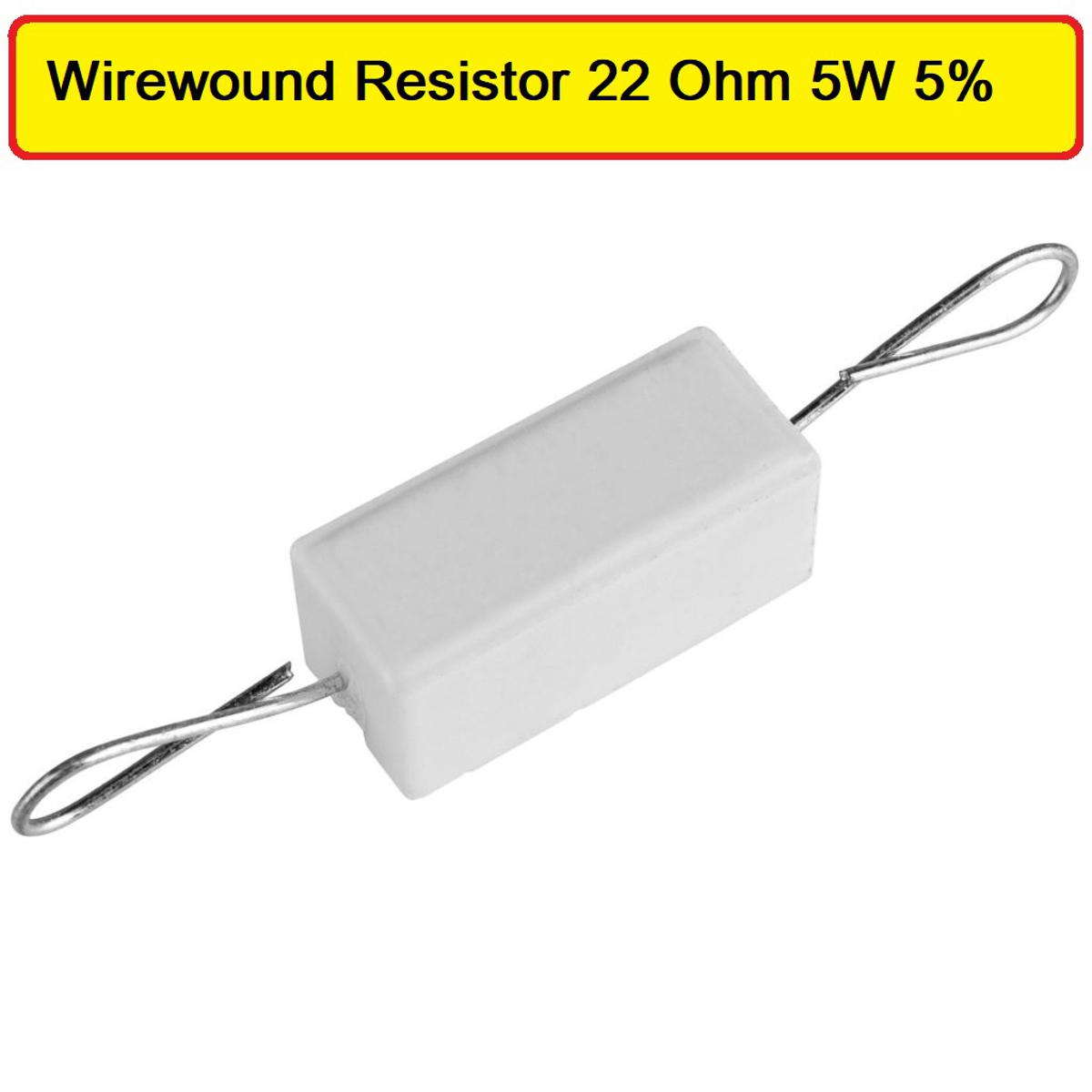 Picture of 5Pcs- 5Watt 22 Ohm Resistor WIREWOUND 22 Ohm 5W Resistor Ceramic Cement Wirewound Resistor 22 Ohm 5 Watt Wire Wound Fixed Cement Resistor 5% Tolerance 2 Pin Leads