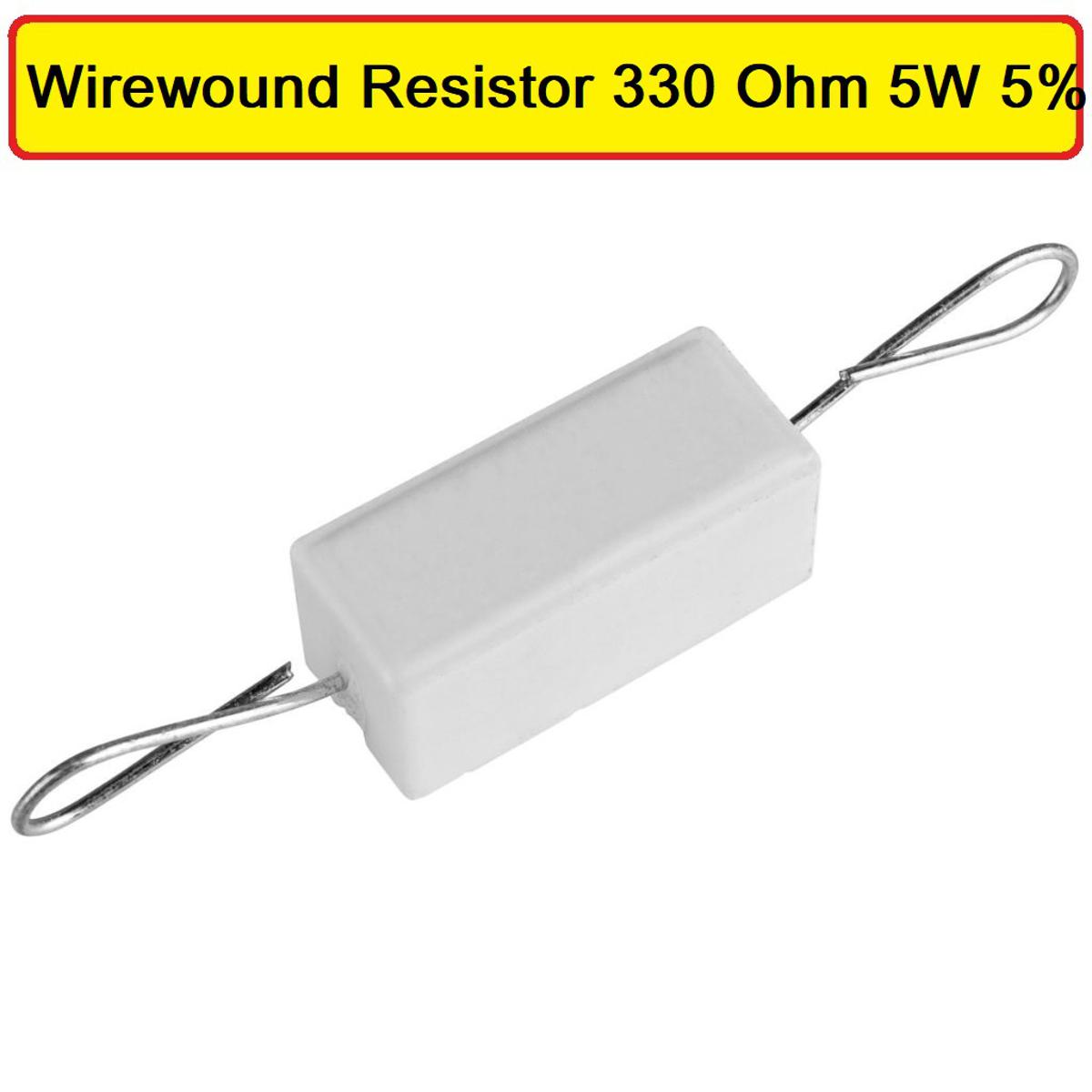 Picture of 5Pcs- 5Watt 330 Ohm Resistor WIREWOUND 330 Ohm 5W Resistor Ceramic Cement Wirewound Resistor 330 Ohm 5 Watt Wire Wound Fixed Cement Resistor 5% Tolerance 2 Pin Leads