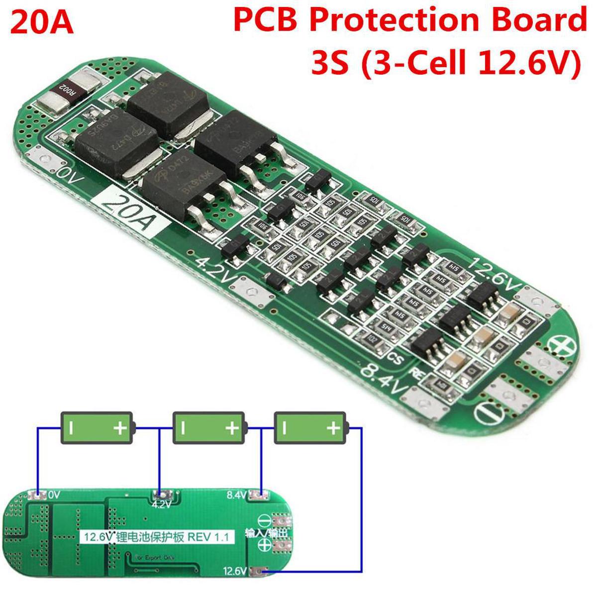 Picture of Green 3S 20A BMS Battery Protection Board 3S 20A 12.6V 18650 AA AAA Lipo Li-ion Lithium Battery BMS Chargers Protection Module Electronics Battery Management System 3S BMS 20A BMS - solar battery