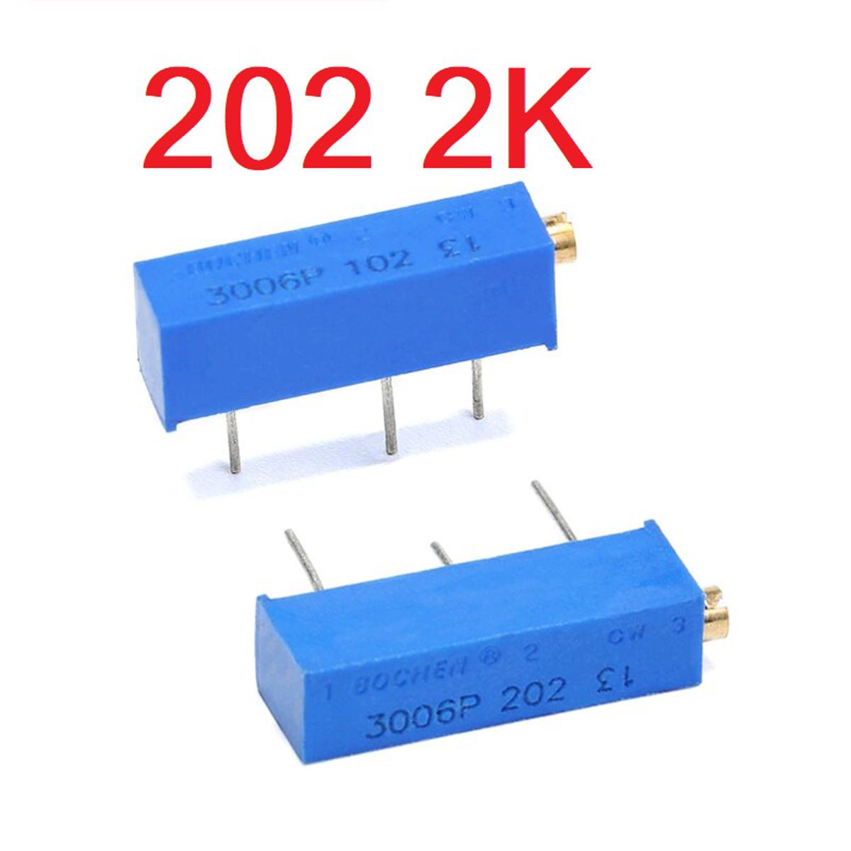 Picture of 3006 MULTITURN 202 2K Ohm Potentiometer 2K 750mW 3 Pin Leads 19mm Side Linear Shape Trimming 202 Potentiometer VR Pot Variable Resistors 2K Potentiometer 104 Trimpot Trimmer