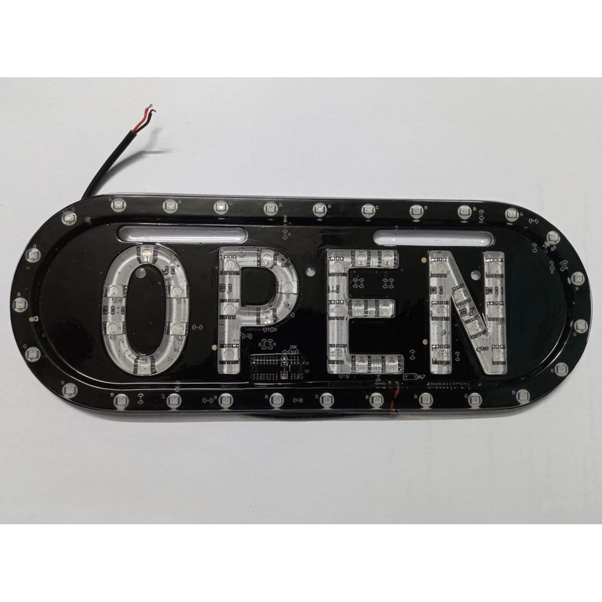 Picture of OPEN Text RGB LED Light RGB Party LED 12V Multicolor Auto Changing RGB Color 12V LED Light OPEN LED 9.5x3.5" Inch For Indoor Outdoor Home Office Restaurants Hotel