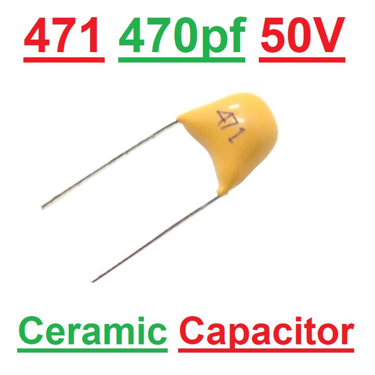 Picture of 15Pcs- 471 Multilayer MLCC 50V 0.47nF Ceramic Capacitor 471 Ceramic Capacitor 50V Monolithic 0.47nF Ceramic Chip Capacitor 5.08mm Pitch MLCC Non-Polarized 2 Pin Leads