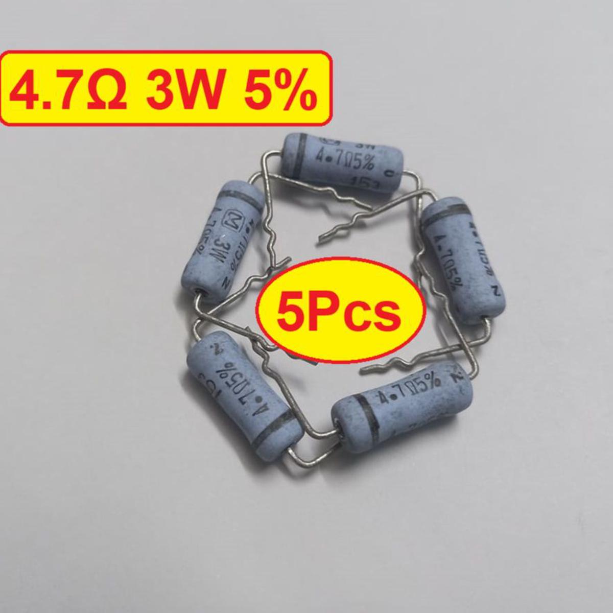 Picture of 5Pcs- 5Pcs- 3W 4.7 Ohm Resistor Metal Oxide Film Resistor 4.7 Ohm Flameproof Power Resistor 3W 4.7 Ohm Resistor Metal Oxide Resistors 5% Tolerance 2Pin Leads Passive Components