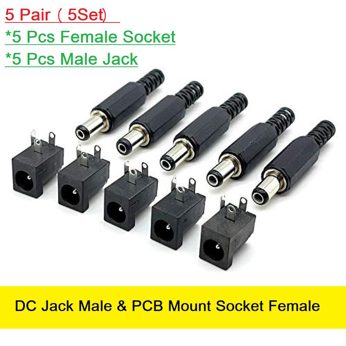 Picture of 5Pair- MALE FEMALE Jack Connector Plug 5V 12V 24V DC Jack Male & PCB Mount Socket Female DC Power Jack 2.1mm Plug Socket Power Supply For LED Cable Adapter